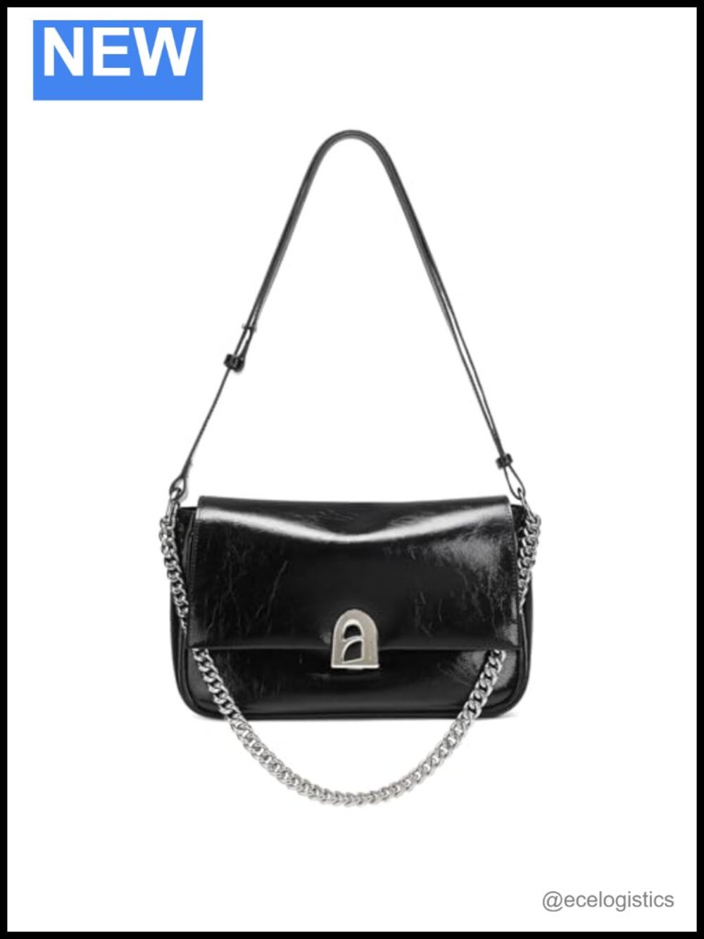Genuine Leather Crossbody Bag with Adjustable & Chain Straps
